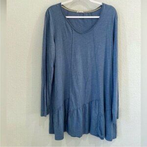 Mod-o-doc Boho Asymmetrical Lagenlook Top Casual Blue Relaxed Tunic Top